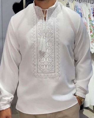 Вишиванка чоловіча білим по білому безпосередньо на домотканому полотні (Арт. 03376) Вишиванка чоловіча білим по білому безпосередньо на домотканому полотні (Арт. 03376)