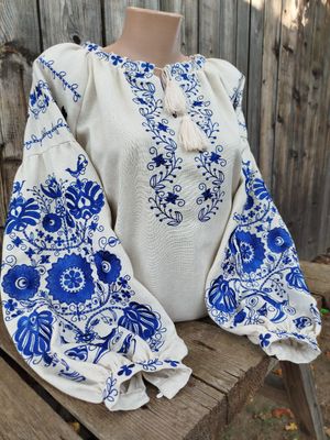 Вишиванка, жіноча вишивана блузка на сірому льоні "Бохо" (Арт. 03416)