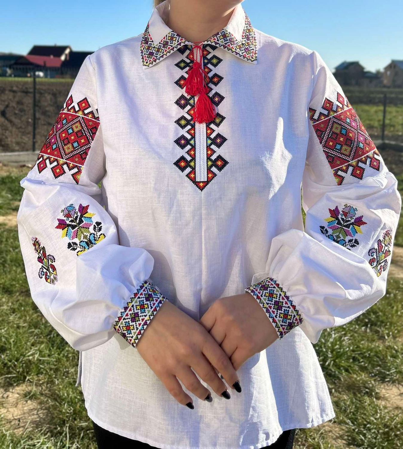 Вишиванка, жіноча вишивана блузка з класичним коміром  (Арт. 03427)