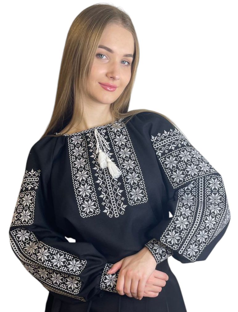 Вишиванка, жіноча вишивана блузка на чорному льоні (Арт. 03525)