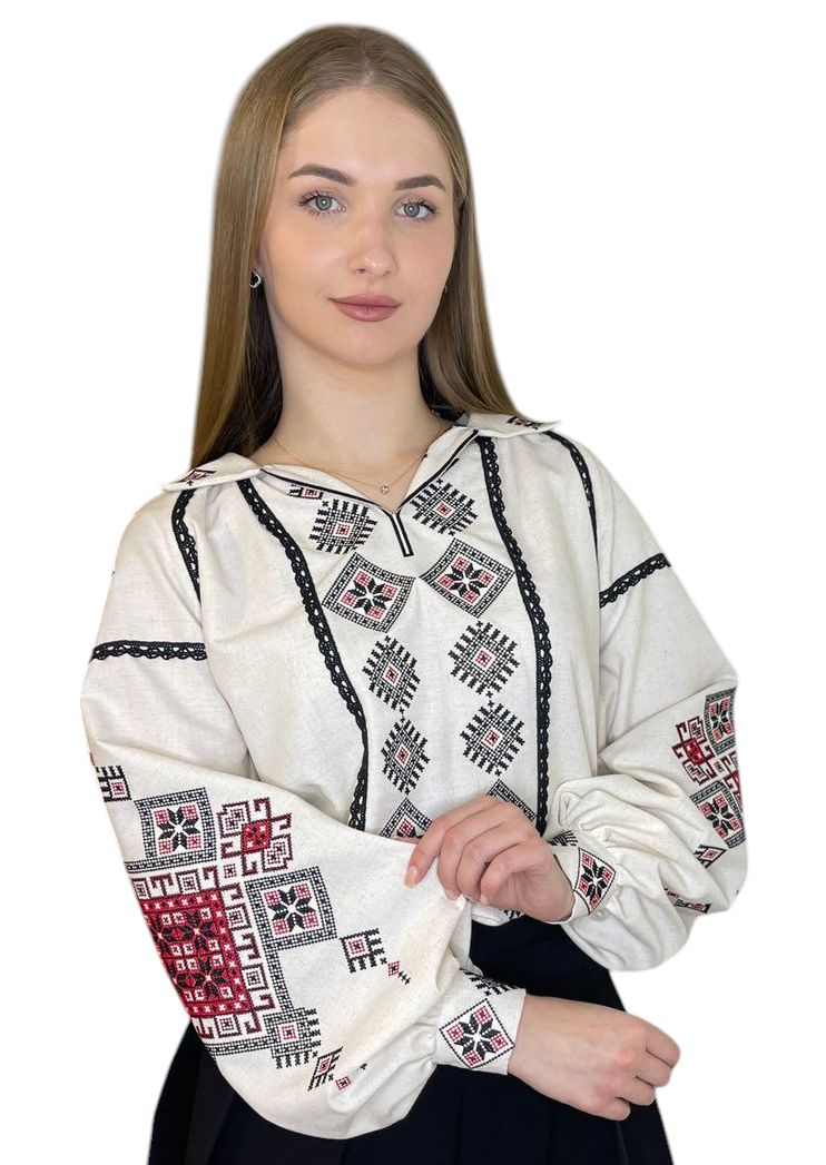 Вишиванка, жіноча вишивана блузка на сірому домотканому полотні (Арт. 03526)