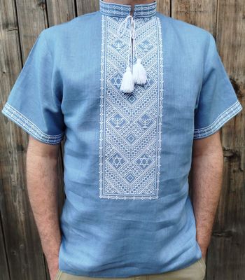 Чоловіча сорочка з орнаментом "Менора і Щит (Зірка) Давида"(Арт. 03619) Чоловіча сорочка з орнаментом "Менора і Щит (Зірка) Давида"(Арт. 03619)