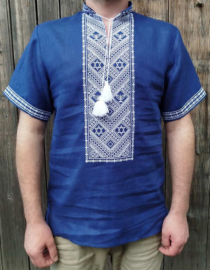Чоловіча сорочка з орнаментом &quot;Менора і Щит (Зірка) Давида&quot;(Арт. 03620)