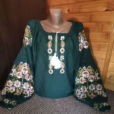 Вишиванка, жіноча вишивана блузка на зеленому домотканому (Арт. 03610) Вишиванка, жіноча вишивана блузка на зеленому домотканому (Арт. 03610)