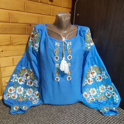 Вишиванка, жіноча вишивана блузка на блакитному домотканому "Бохо" (Арт. 03635) Вишиванка, жіноча вишивана блузка на блакитному домотканому "Бохо" (Арт. 03635)