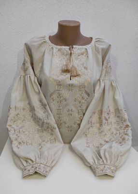 Вишиванка, жіноча вишивана блузка на сірому домотканому полотні (Арт. 03188)