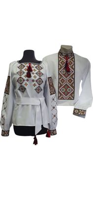 Пара вишиванок на білому льоні, жіноча та чоловіча вишиванка. Комплект вишиванок (Арт. 03671)