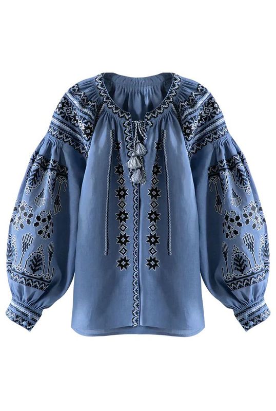 Вишиванка, жіноча вишивана блузка на блакитному домотканому &quot;Бохо&quot; (Арт. 03708)