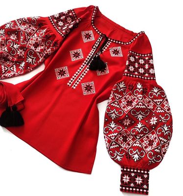 Вишиванка, жіноча вишивана блузка на червоному домотканому "Бохо" (Арт. 03719) Вишиванка, жіноча вишивана блузка на червоному домотканому "Бохо" (Арт. 03719)