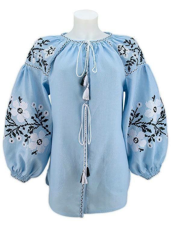 Вишиванка, жіноча вишивана блузка на блакитному домотканому &quot;Бохо&quot; (Арт. 03720)