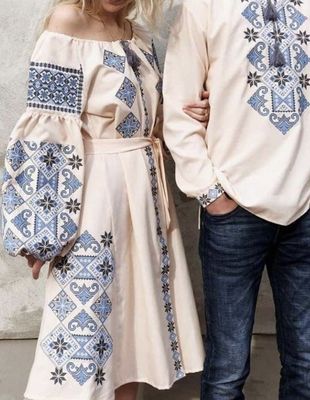 Пара вишиванок, жіноча сукня та чоловіча вишиванка - комплект вишиванок для чоловіка і жінки (Арт. 03727)