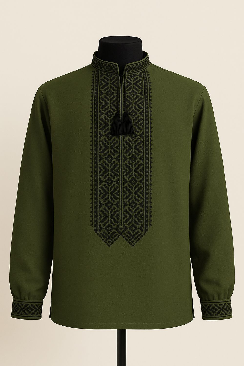 Вишиванка, чоловіча вишита сорочка на оливковому домотканому &quot;Поліська&quot; (Арт. 03730)