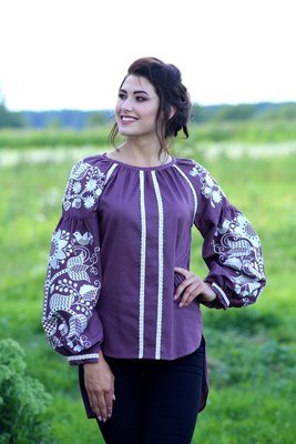 Вишиванка, жіноча вишивана блузка на фіолетовому льоні "Бохо" (Арт. 02128) Вишиванка, жіноча вишивана блузка на фіолетовому льоні "Бохо" (Арт. 02128)