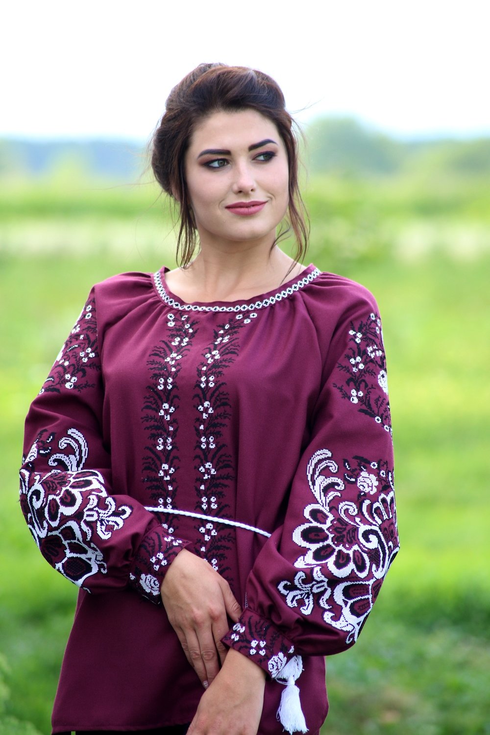 Вишиванка, жіноча вишивана блузка &quot;Бохо&quot; на бордовому домотканому (Арт. 01999)