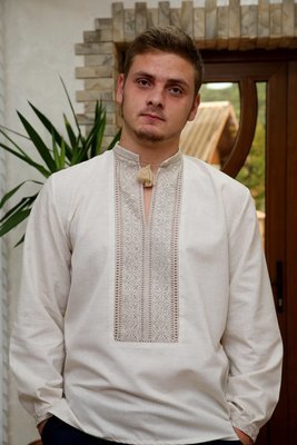 Вишиванка ручної роботи, чоловіча сорочка на сірому льоні (Арт. 00227) Вишиванка ручної роботи, чоловіча сорочка на сірому льоні (Арт. 00227)