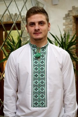 Вишиванка чоловіча, зеленими нитками на домотканому полотні (Арт. 00278)