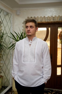 Вишиванка ручної роботи, чоловіча сорочка білим по білому (Арт. 00228)