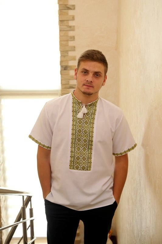 Вишиванка чоловіча, зеленими нитками на домотканому полотні (Арт. 02143)