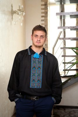 Вишиванка ручної роботи, чоловіча сорочка &quot;ТРИЗУБ&quot; (Арт. 00568)