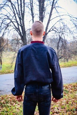 Вишиванка чоловіча червоним по чорному льоні (Арт. 00397)
