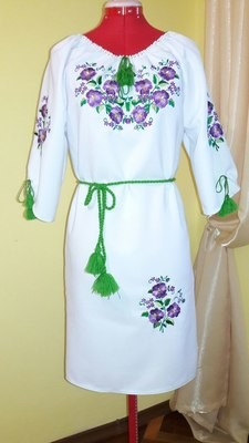 Вишиванка жіноча, сукня вишивана з квітами (Арт. 01539)