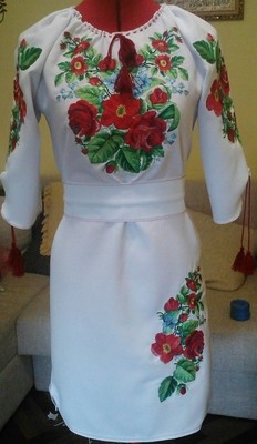 Вишиванка жіноча, сукня з квітами (Арт. 01540)