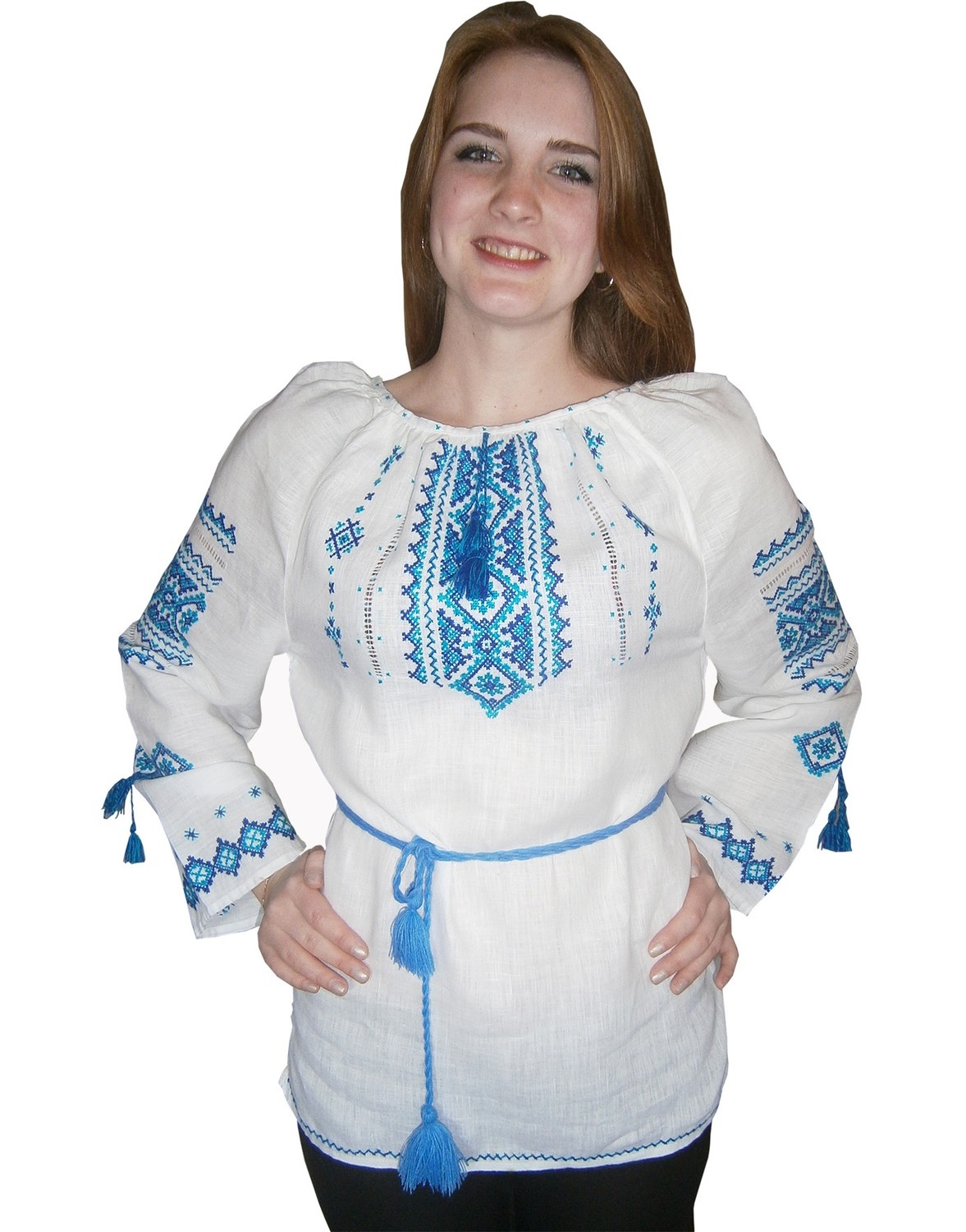 Вишиванка ручної роботи, жіноча вишивана блузка на льоні (Арт. 00500)
