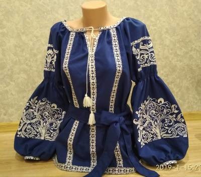 Вишиванка, жіноча вишивана блузка на синьому домотканому (Арт. 02206) Вишиванка, жіноча вишивана блузка на синьому домотканому (Арт. 02206)