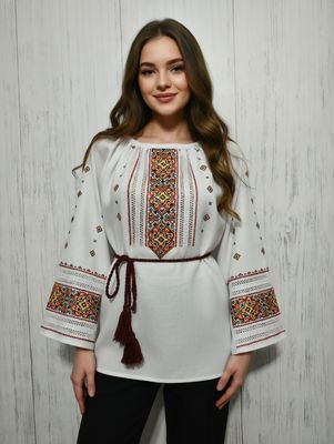 Вишиванка жіноча на домотканому полотні "Гуцульський колорит" (Арт. 02401)