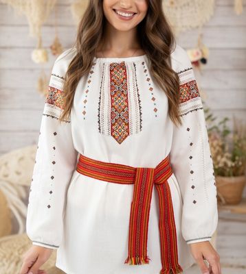 Вишиванка жіноча на домотканому полотні "Гуцульський колорит" (Арт. 00501)