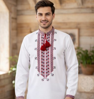 Вишиванка ручної роботи, чоловіча вишита сорочка "Гетьман Полуботок" (Арт. 00567)