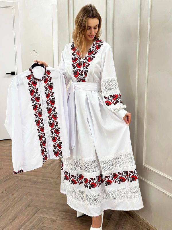 Пара вишиванок, жіноча сукня та чоловіча вишиванка - комплект вишиванок для чоловіка і жінки (Арт. 03795)