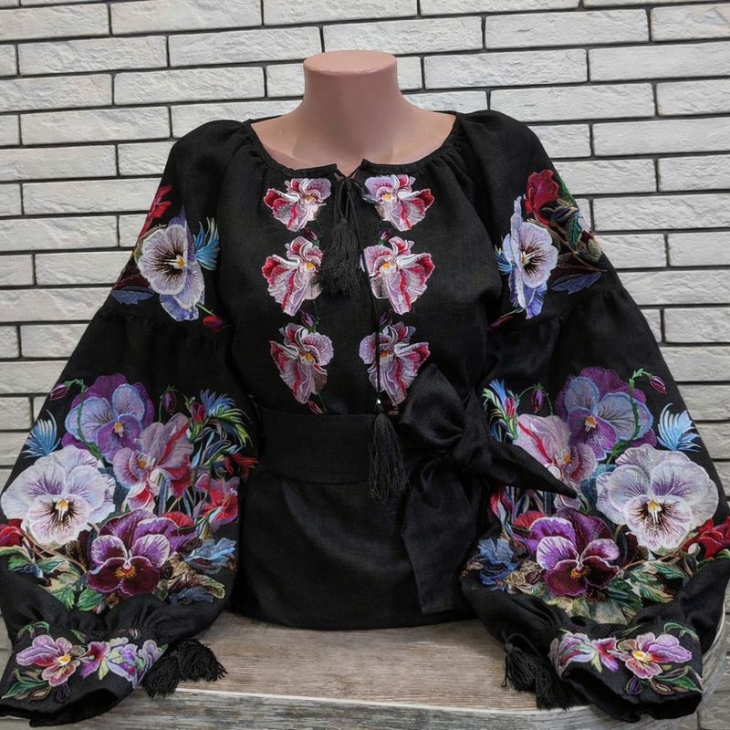 Вишиванка, жіноча вишивана блузка на чорному домотканому "Бохо" (Арт. 03798)