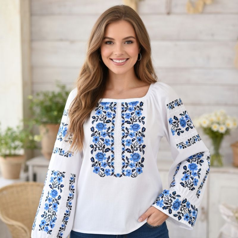 Вишиванка, жіноча вишивана блузка на домотканому полотні (Арт. 03814)