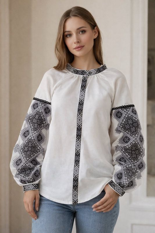 Вишиванка, жіноча вишивана блузка на домотканому полотні (Арт. 03836)