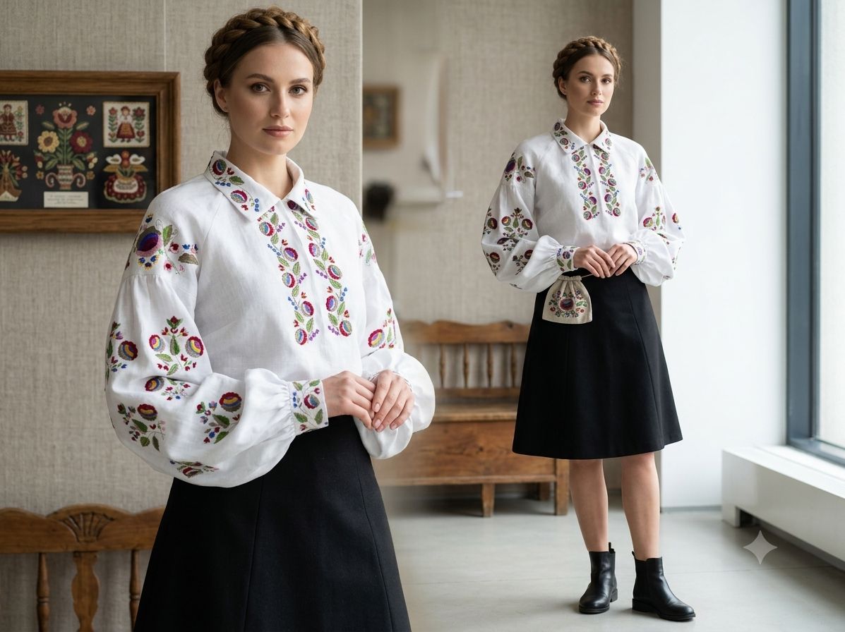 Вишиванка, жіноча вишивана блузка на домотканому полотні (Арт. 03868)