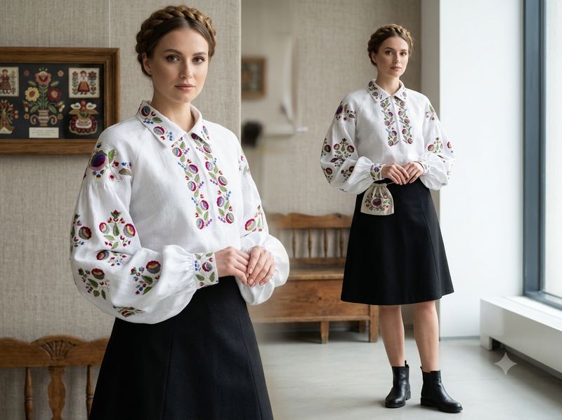 Вишиванка, жіноча вишивана блузка на домотканому полотні (Арт. 03868)
