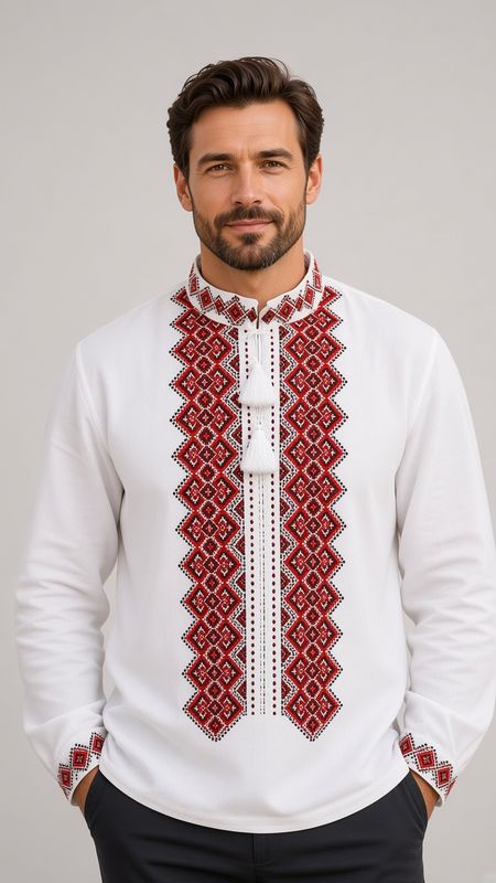 Вишиванка, чоловіча вишита сорочка ручної роботи (Арт. 03876)