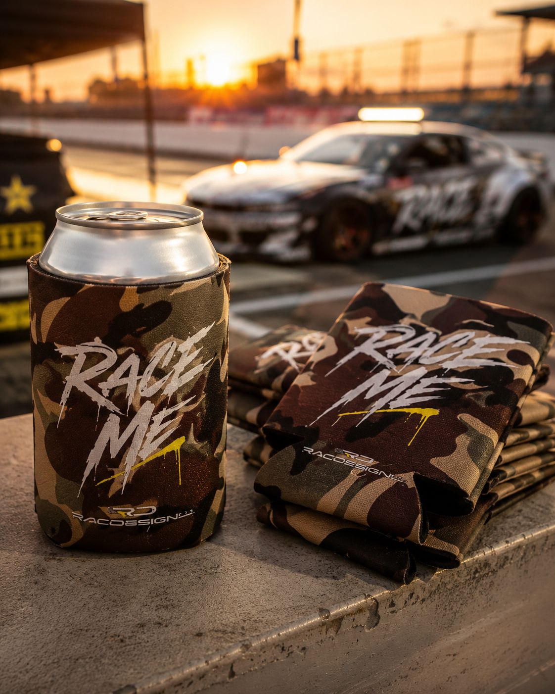 RACE ME Camo Can Cooler