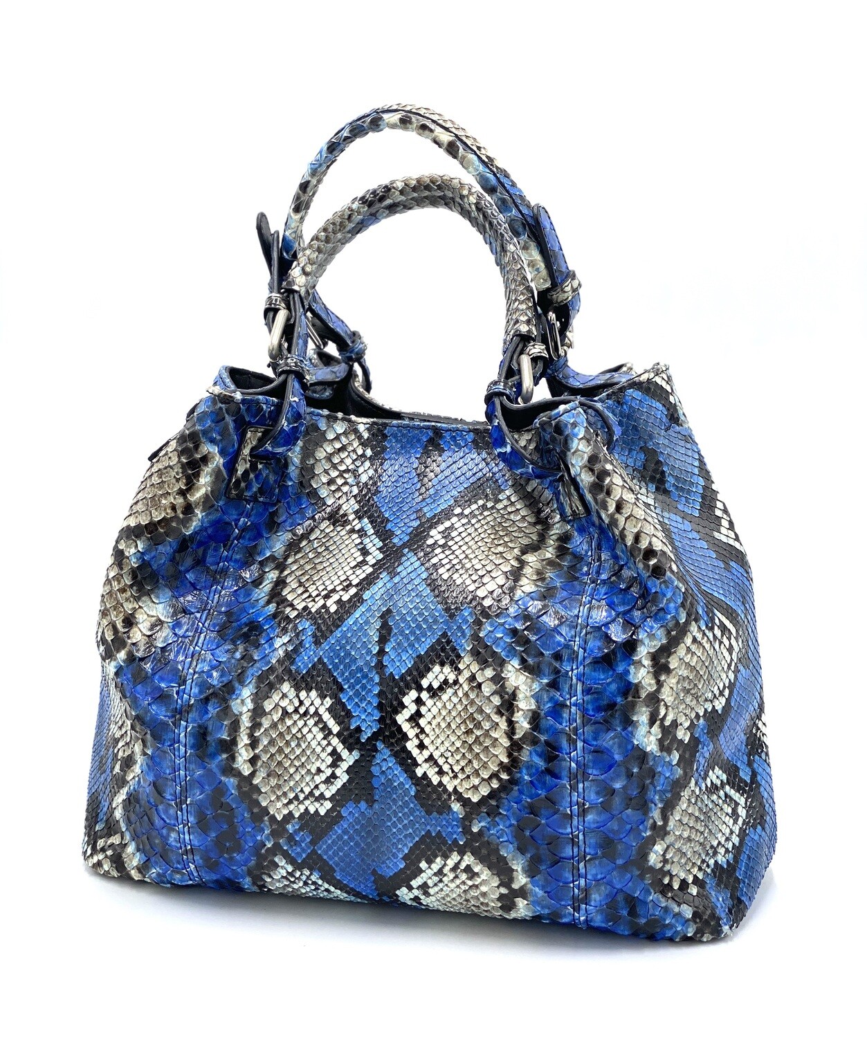 Alessandra Python Handbag, Color: Blue & White