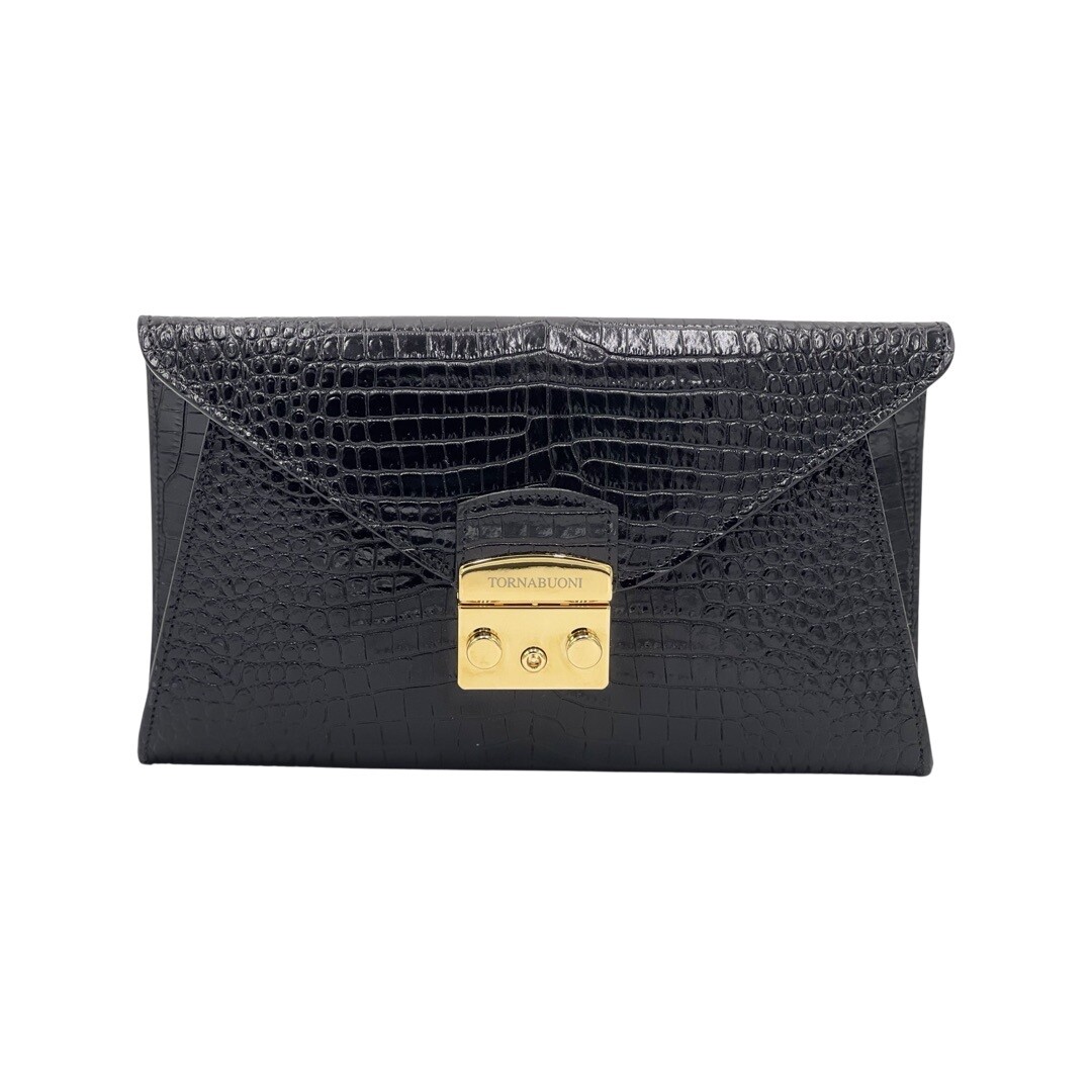 Everly Embossed Clutch, Color: Black Embossed