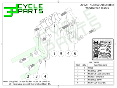 (BLEMISHED) 2022+ KLR650 Adjustable Windshield / Windscreen Risers