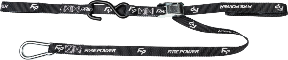 Fire Power 1" Tie-Down Strap with Built In Soft Ties &amp; Carabiner Black 2/PK