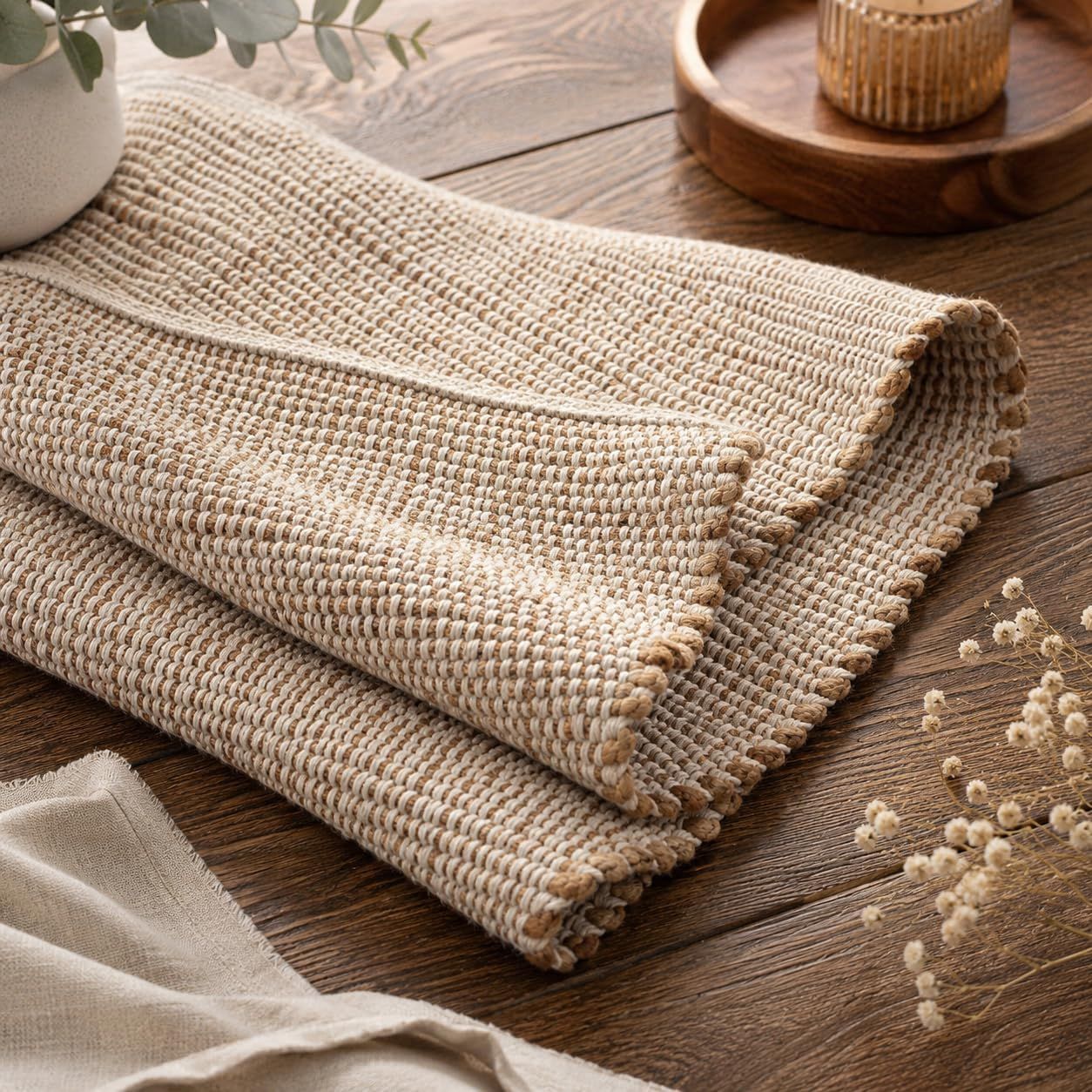 Natural Jute Cotton Handwoven Rug