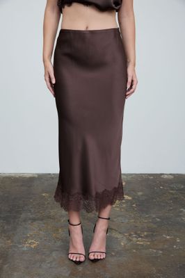 SATIN LACE HEM BACK SPLIT PENCIL MINI SKIRT