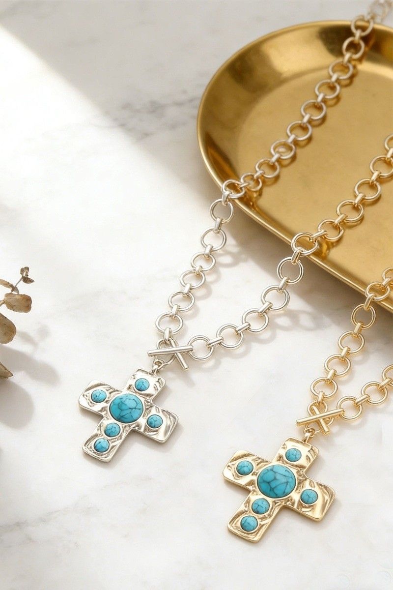TOGGLE TURQUOISE CROSS NECKLACE