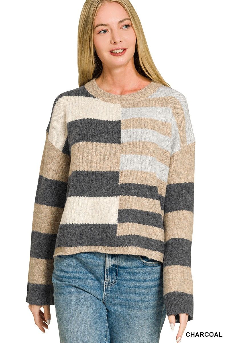 CHARCOAL STRIPED SWEATER