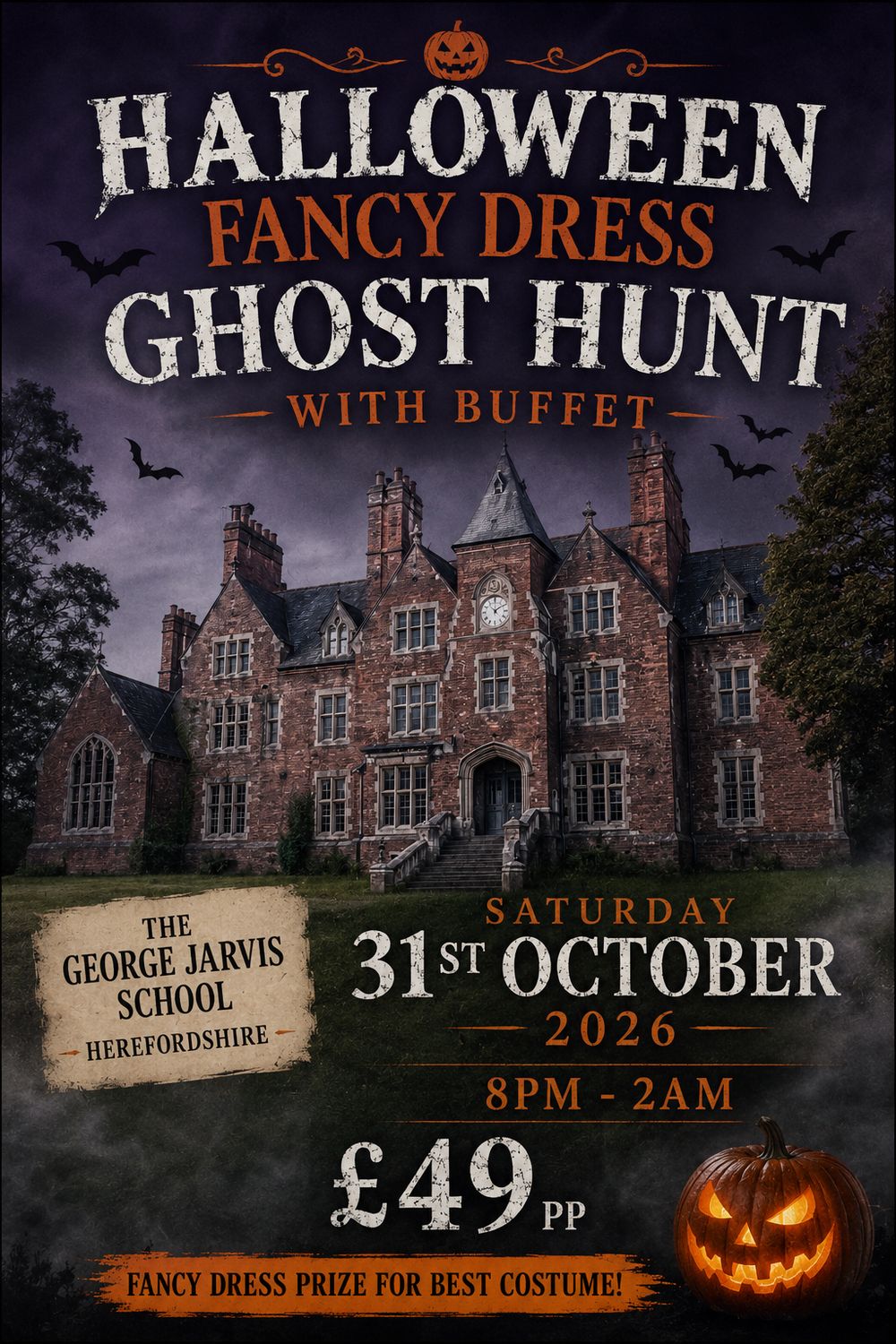 The George Jarvis Boarding School Fancy Dress Ghost Hunt with Buffet- 31/10/2026 - £49 P/P