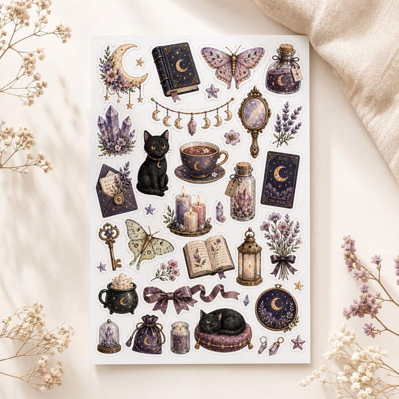 Moonlit Magic – Magischer Stickerbogen mit Mond & Sternen