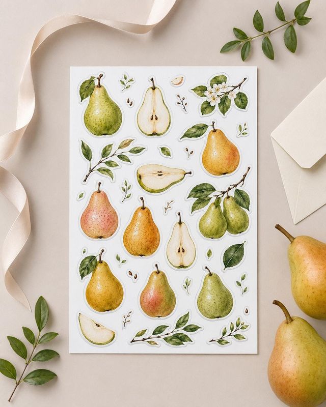 Birnen – Botanischer Birnen Stickerbogen